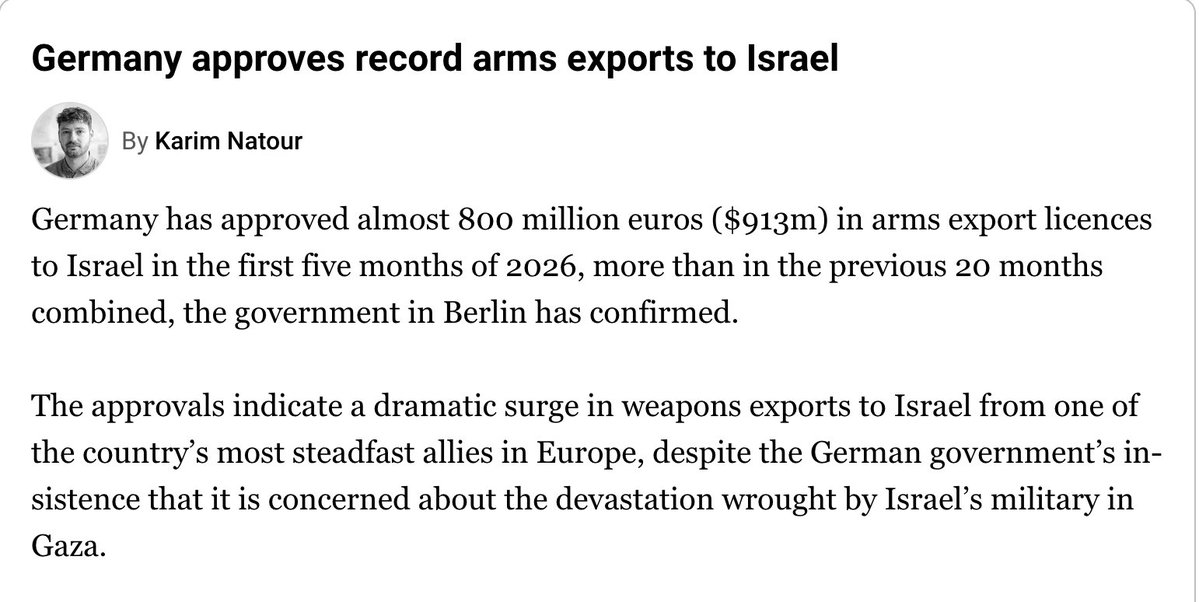 dimitrilascaris's tweet photo. Germany's Fourth Reich has approved a record arms deal to the child-murdering Israeli regime.

If the ICC was doing its job, it would have indicted Germany's 'leaders' long ago.

#Palestine #genocide https://t.co/fRlCMGCEz9