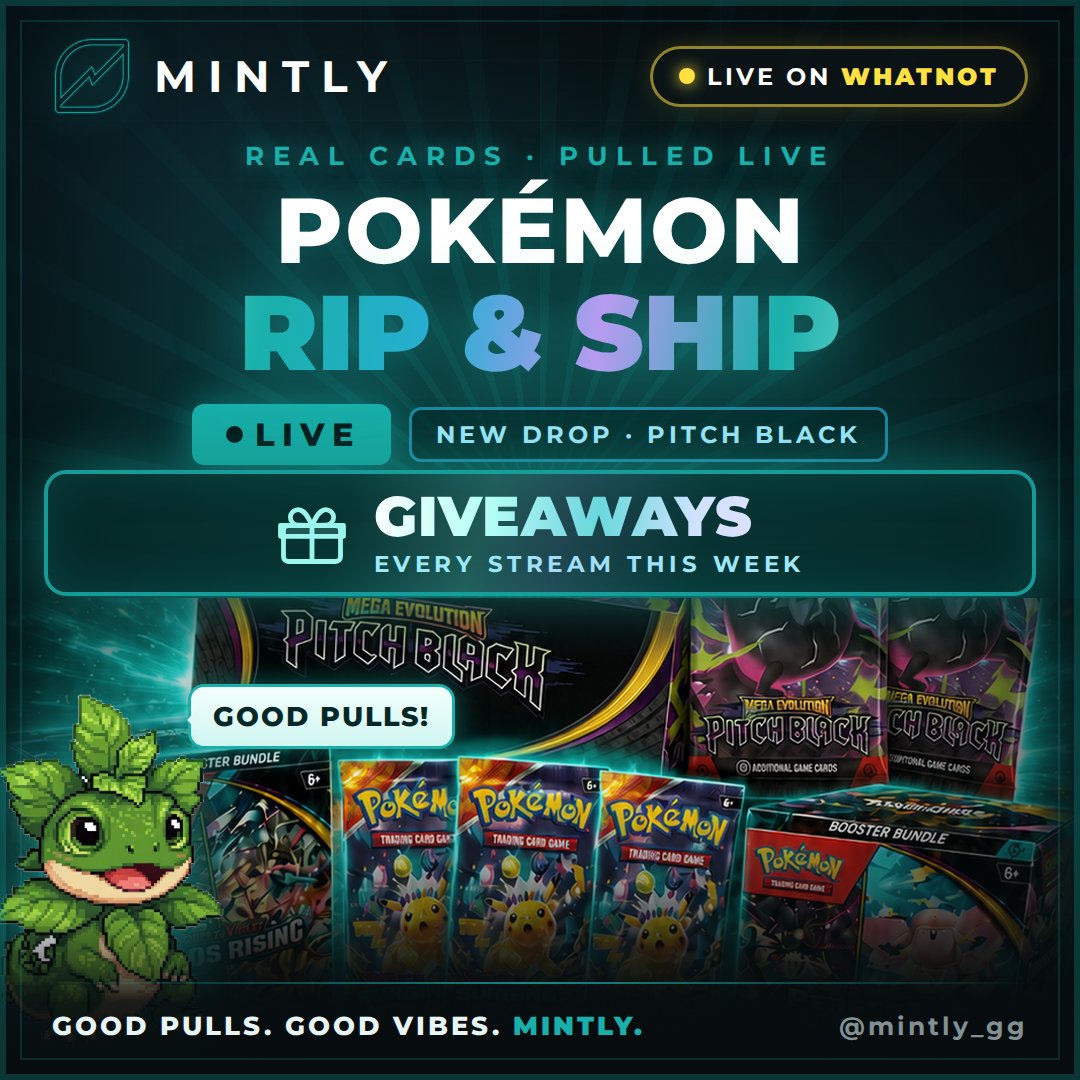 mintly_gg's tweet photo. LIVE right now on @Whatnot🌱

Pitch Black on the table, packs getting ripped, everything you pull ships to you. 

Giveaways going all stream ⤵️

🔗 https://t.co/vY4sFZhKwh https://t.co/wClzWMfQ6k