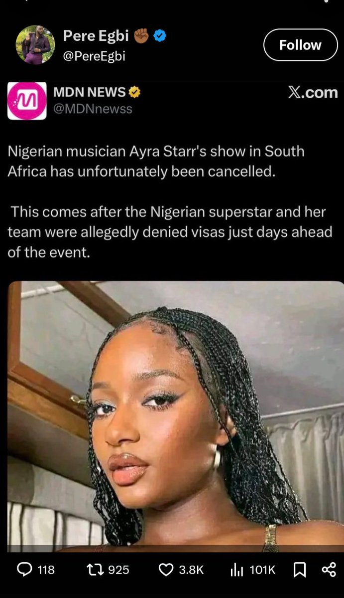DonJeff212's tweet photo. @nigimmigration pls Deny South Africa xenophobia Singer TYLA and her team VISA as that's what they did to our Yoruba daughter trying to go to their country too. Thank you for your decisive decision on this matter. Nigeria needs to celebrate you use TYLA to shine. https://t.co/cKqHiayoR5