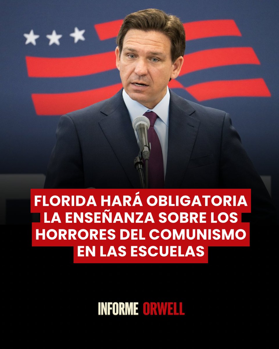 InformeOrwell's tweet photo. 🚨 | Florida implementará un plan de estudios obligatorio sobre la historia y los horrores del comunismo a partir del curso escolar 2026/2027.

El contenido será impartido en los niveles de Educación Infantil, Primaria y Secundaria como parte del currículo oficial. https://t.co/qxeuvV1tun