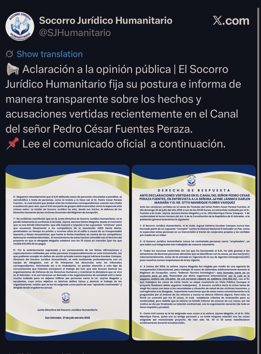 LauraPocaSV's tweet photo. #WOW 😱😱😱🤯🤯🤯🤯

¡ESTAFA MILLONARIA Y CASOS FALSOS!

¡Se destapó la olla engusanada, señores!

Aquí la estafadora Ingrid Escobar confiesa que @SJHumanitario , sin personería jurídica, recibía cientos de miles de dólares en “donaciones” de organizaciones extranjeras para “dizque” representar a capturados por el régimen de excepción.

🚨😱 En su comunicado oficial reveló que Jayme Magaña recibió $15,000 solo por llevar 10 casos.

¡Con razón Ingrid dijo que eran 30 mil inocentes! Imagínense cuánto dinero recibió por armar casos falsos de “inocentes presos”. 💵💰

Ahora los familiares verán que nunca les importaron a Socorro Jurídico: solo servían de fachada para el botín 💸💵🤑🤑🤑

¡Tremenda fichita la IngríS😱🤑
