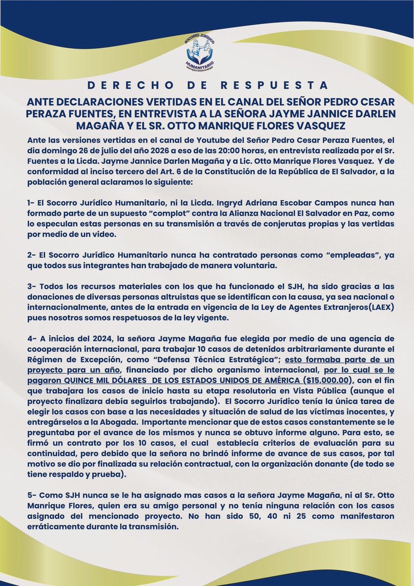 LauraPocaSV's tweet photo. #WOW 😱😱😱🤯🤯🤯🤯

¡ESTAFA MILLONARIA Y CASOS FALSOS!

¡Se destapó la olla engusanada, señores!

Aquí la estafadora Ingrid Escobar confiesa que @SJHumanitario , sin personería jurídica, recibía cientos de miles de dólares en “donaciones” de organizaciones extranjeras para “dizque” representar a capturados por el régimen de excepción.

🚨😱 En su comunicado oficial reveló que Jayme Magaña recibió $15,000 solo por llevar 10 casos.

¡Con razón Ingrid dijo que eran 30 mil inocentes! Imagínense cuánto dinero recibió por armar casos falsos de “inocentes presos”. 💵💰

Ahora los familiares verán que nunca les importaron a Socorro Jurídico: solo servían de fachada para el botín 💸💵🤑🤑🤑

¡Tremenda fichita la IngríS😱🤑