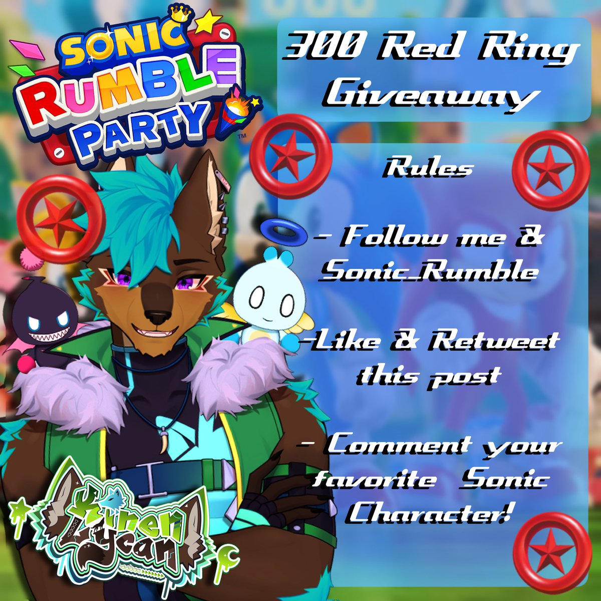 KinenLycan's tweet photo. 🐺 IT'S TIME! 🦔

I got 4 codes for red rings, and all you gotta do is:

- Follow me &amp; @Sonic_Rumble 
- Like &amp; Retweet this post
- Comment your fav skin!

Winners announced Aug 1st, 2026!
Good luck to everyone!!! https://t.co/1qInRL76BD