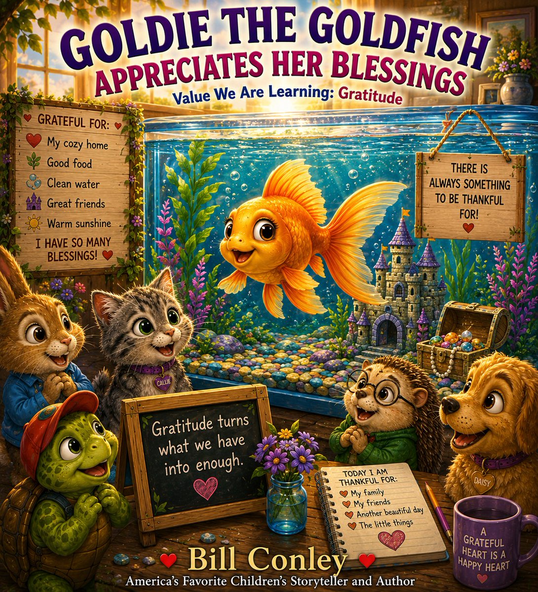 billconley7's tweet photo. GOLDIE THE GOLDFISH APPRECIATES HER BLESSINGS

VALUE WE ARE LEARNING:
Gratitude means appreciating the good things we already have instead of always wishing for something else. A grateful heart focuses on blessings rather than disappointments. Gratitude helps us feel happier, more content, and more joyful. When we appreciate what we have, we often discover that our lives are already filled with wonderful gifts. In this story, Goldie learns that happiness begins with gratitude.

MORAL OF THE STORY:
A grateful heart is one of the greatest treasures a person can possess. Gratitude helps us notice the blessings that surround us every day. When we constantly focus on what we do not have, we often miss the wonderful things we already enjoy. Happiness grows when we appreciate our family, friends, opportunities, and experiences. Gratitude changes the way we see the world and helps us find joy in ordinary moments. Thankful people tend to be happier because they focus on abundance rather than scarcity. Every day offers countless reasons to be grateful if we take the time to notice them. A grateful heart turns what we have into enough.

Click on the link to read the rest of the story.

https://t.co/ScEo5sLV7M