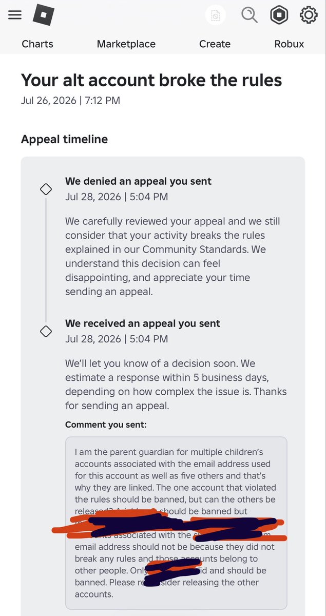syllipsy's tweet photo. @Roblox @InsideRoblox your appeals department and support needs serious work! I sent multiple appeals regarding my childrens account and I can't reach a person to explain the logic behind banning all the accounts I manage when only one broke your rules. exhibit a https://t.co/e1RVQvFxtn