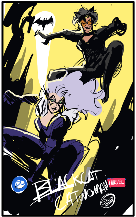 ShimoArt_'s tweet photo. Black Cat / Catwoman WIP cover https://t.co/uCyy4rmgJJ