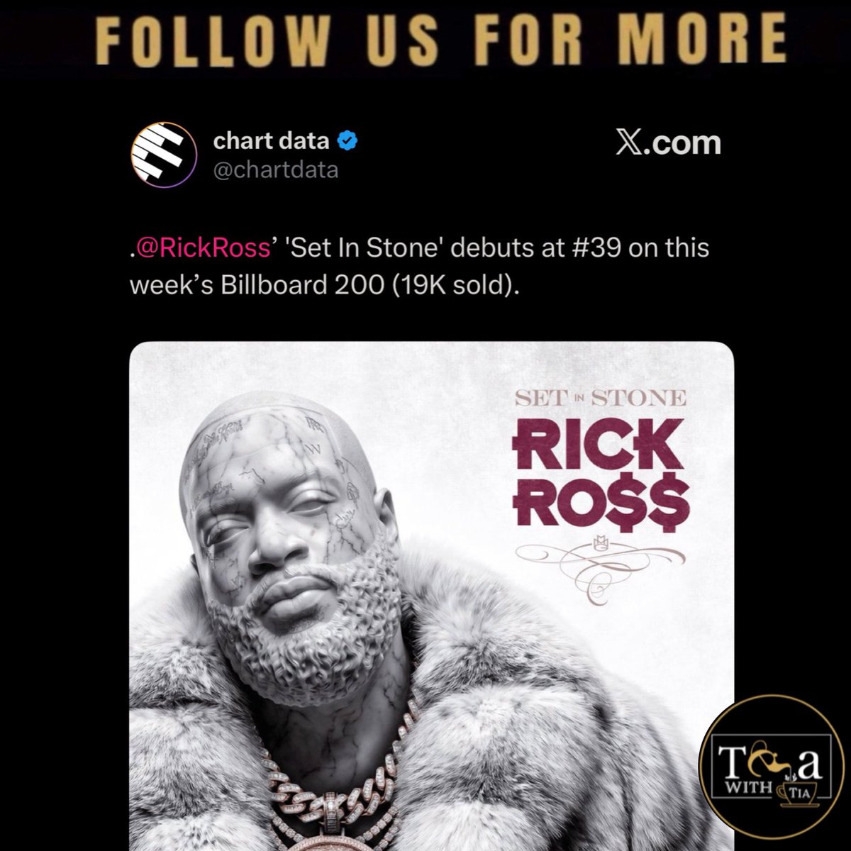 RealTeaWithTia's tweet photo. The #Billboard charts are officially in for the rap albums that dropped on Friday, July 17 👀. Independent artist #ToryLanez debuted at No. 33, #LarryJune landed at No. 29, and #RickRoss debuted at No. 39. https://t.co/5DVAqM4OaU