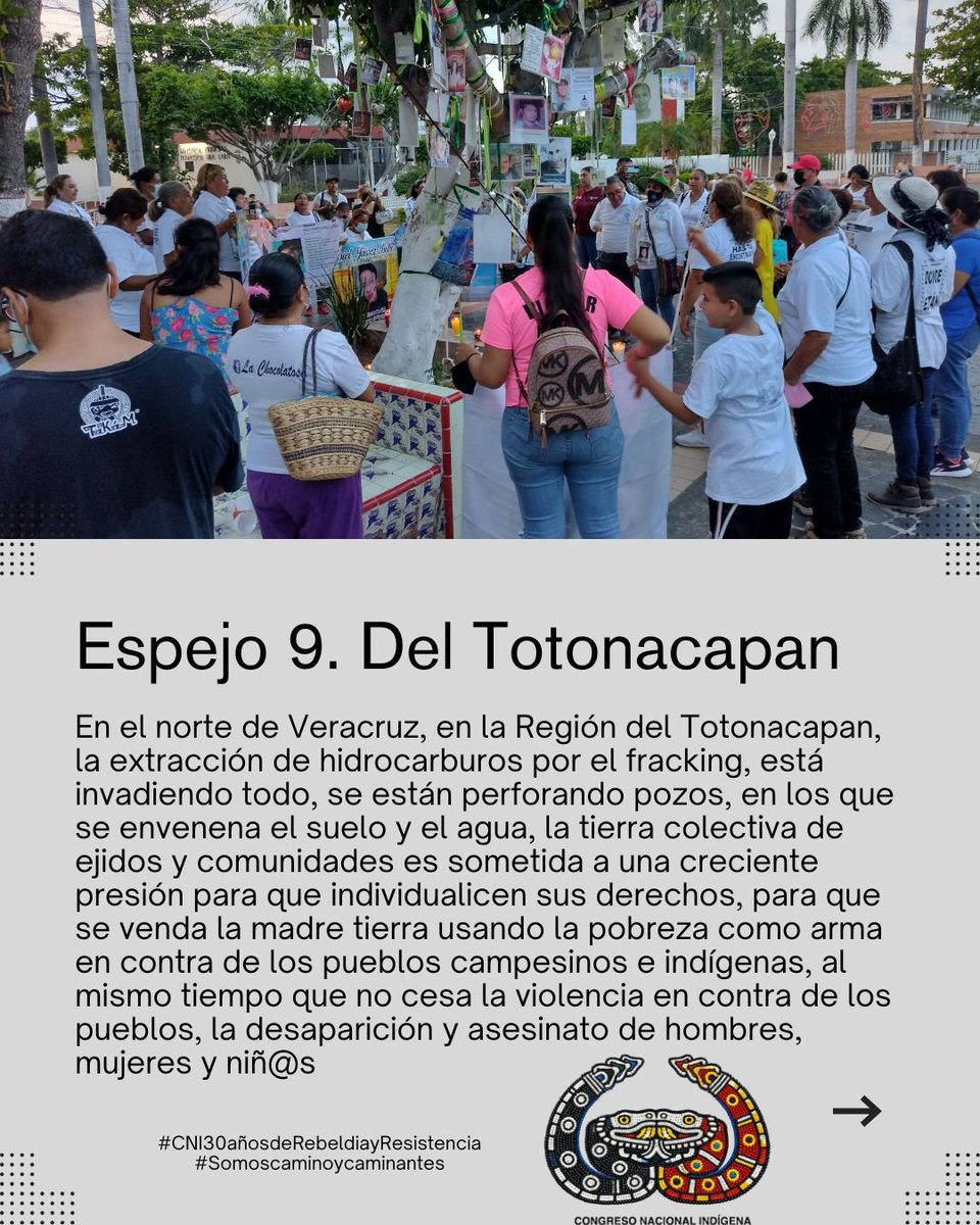 CNI_Mexico's tweet photo. Espejo 9. Del Totonacapan:  En el norte de Veracruz, en la Región del Totonacapan, la extracción de hidrocarburos por el fracking, está invadiendo todo, se están perforando pozos, en los que se envenena el suelo y el agua, la tierra colectiva de ejidos y comunidades. https://t.co/HFnOJMu3sg