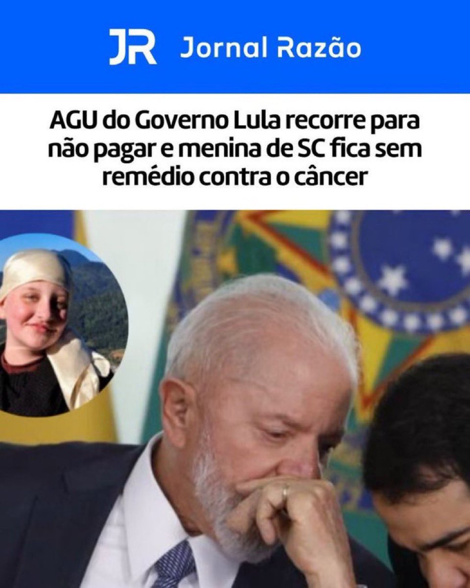 Jakelyneloiola_'s tweet photo. Absurdo! A AGU do governo Lula recorre para não pagar e uma menina de SC fica sem remédio contra o câncer.

Cadê a mídia falando sobre isso? Imagina se fosse Bolsonaro, tudo seria diferente. https://t.co/qysqHAF1TW
