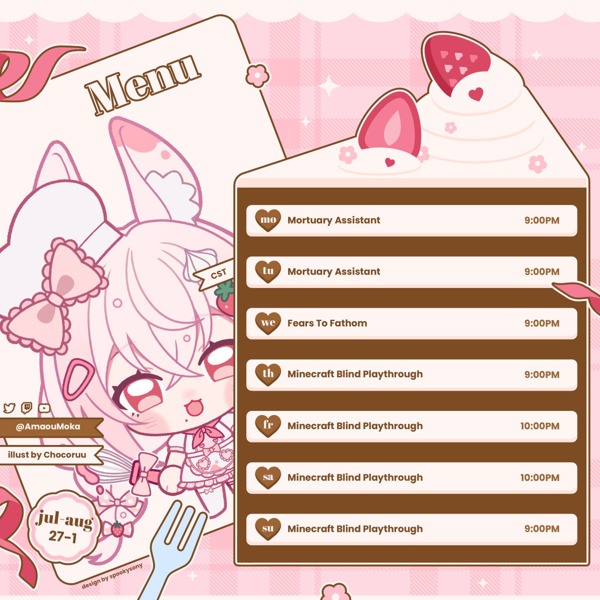 AmaouMoka's tweet photo. special delivery for the sweetest customers! 🍓🐇
This week's schedule arrived a tiny bit late,,, please forgive this busy little baker! 
(╥﹏╥) I'll make it up to everybunny with lots of fun streams and treats! 🍰♡ https://t.co/7xMPmgyGVv