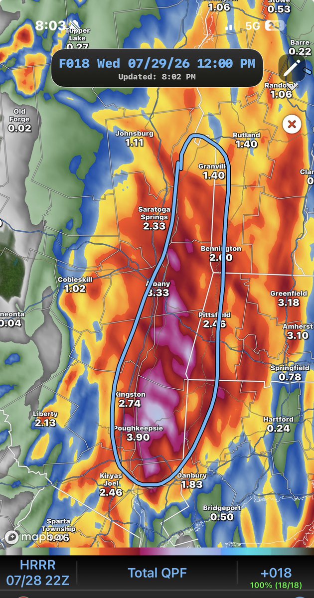 NickRodick's tweet photo. Keeping an eye on Hudson valley from lower to upper and into the Berkshire Mtns: there’s been a slight shift northwest in hires guidance for axis of heavy rain for overnight and tomorrow morning as cyclogenesis continues! https://t.co/8kDnV1h3N7