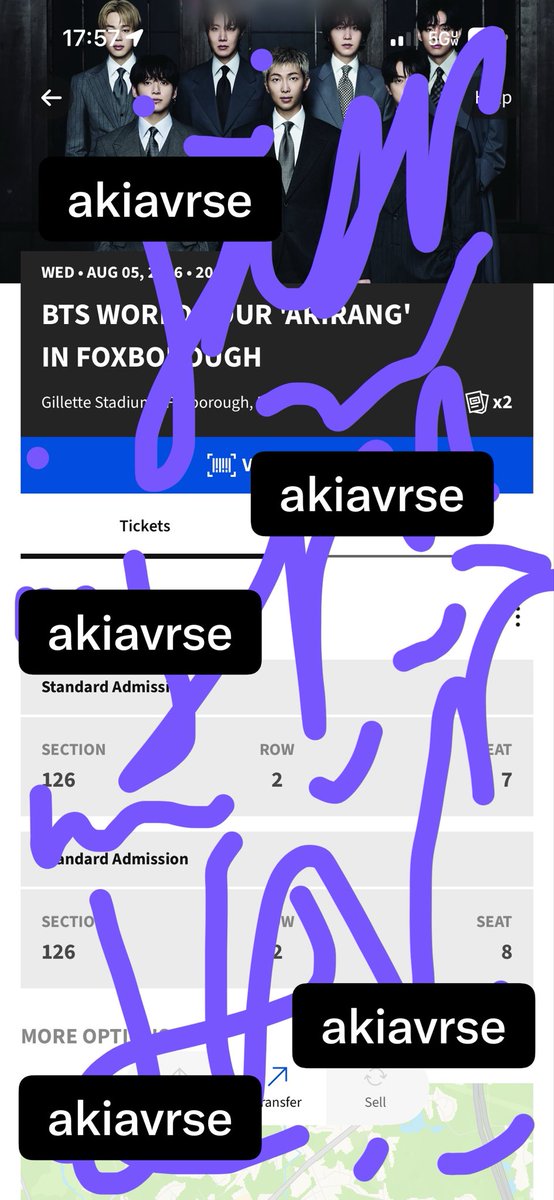 akiavrse's tweet photo. WTT Want to trade / trading 
BTS Arirang World Tour Foxboro

Have: Foxborough 5/8 Day 1
Section 126 Row 2 Seats 7-8

Want: equivalent (rows 1-2) for Day 2 !! 
Any 100s section is fine! 

LOL sorry i kinda just drew everywhere https://t.co/YAwEImjN9E