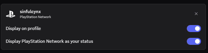 sinfulcynx's tweet photo. @discord_support been having issues the last 2 days with my current activity updating. my app is up to date on both pc and mobile, i also cleared my cache on both, and i am appearing online on both discord and my playstation. https://t.co/hXA4gxiQ8M