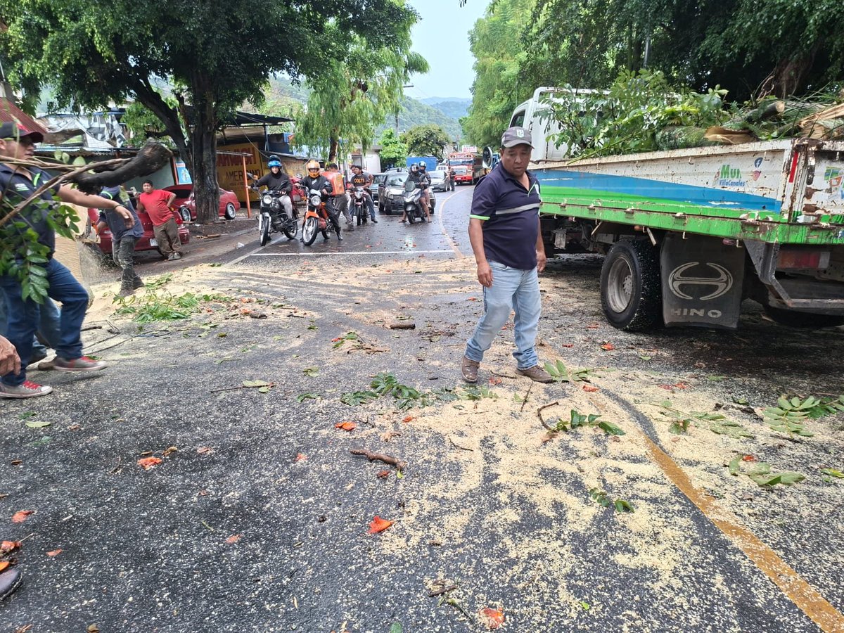 ConredGuatemala's tweet photo. #Guatemala Caída de árbol se registró en la carretera principal a Llano de la Virgen, Villa Canales, Guatemala. Personal municipal realizó los trabajos de limpieza de el área. El paso vehicular quedó liberado.

Fotografías: Sistema CONRED. https://t.co/L5aJOBwd6p