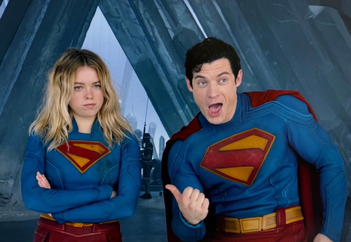CultureCrave's tweet photo. New behind-the-scenes look at Milly Alcock &amp; David Corenswet as Supergirl &amp; Superman 💥 https://t.co/YW6rkPB1mf