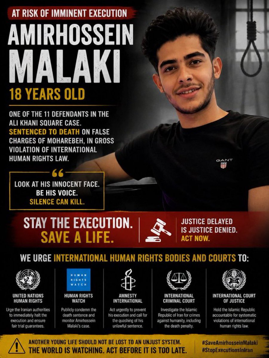 _miss_defender_'s tweet photo. #AmirhosseinMalaki, 18, remains at imminent risk of execution following serious due process concerns. International human rights bodies and courts must act to stop the execution machinery and address grave ongoing human rights violations.

#StopExecutionsInIran https://t.co/NgnbyyS2Tv
