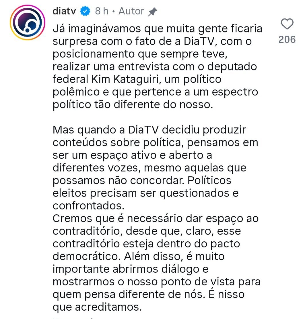 republiqueBRA's tweet photo. 🤬 🏳️‍🌈 DiaTV, canal focado no público LGBT+, é alvo de críticas após anunciar entrevista com Kim Kataguiri e se pronuncia em defesa de "dar espaço ao contraditório":

🗣️ "Cremos que é necessário dar espaço ao contraditório, desde que, claro, esse contraditório esteja dentro do pacto democrático. Além disso, é muito importante abrirmos diálogo e mostrarmos o nosso ponto de vista para quem pensa diferente de nós."