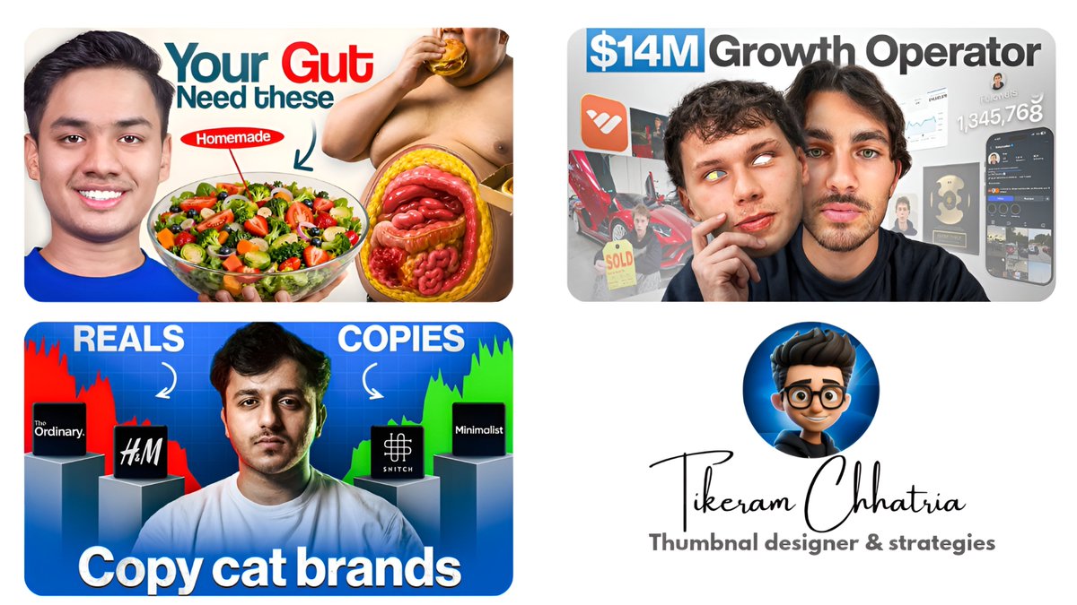 Thumbnails_gfx's tweet photo. A few thumbnails from different YouTube channels. 
Made for different creators. Designed for higher CTR.
Which one is a 10/10 in your opinion?
📩 DM for professional thumbnail designs.
#ThumbnailDesign #YouTubeThumbnail #GraphicDesign #Photoshop https://t.co/Rr5jRcAs53