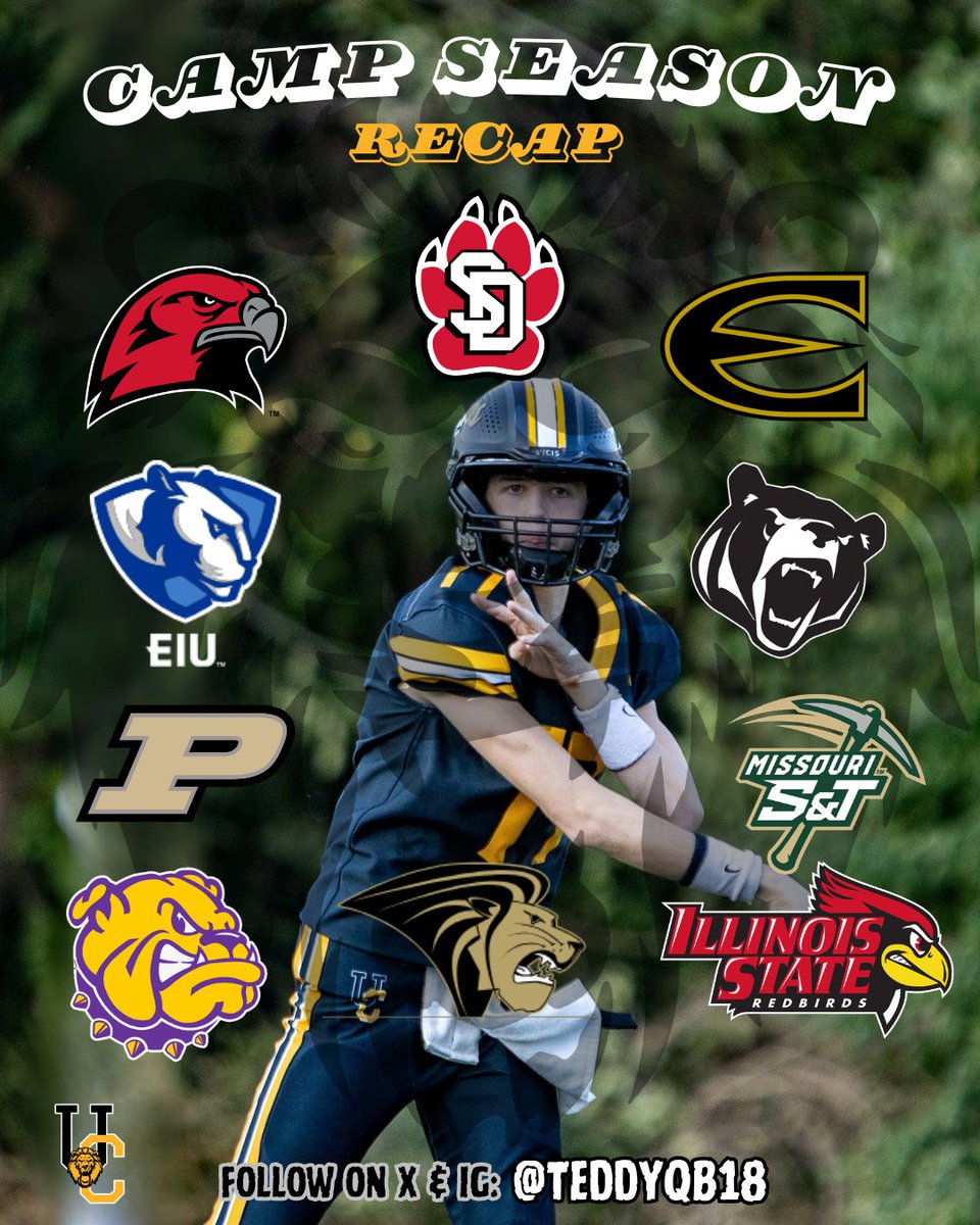 TeddyQB18's tweet photo. Camp season is complete! I got to see some FBS, FCS, and D2. What I learned was, the energy of the coaches, team, and the town is the most important factor to me. So thankful my parents allowed me to check out so many schools. #qbsof2028 @JPRockMO @sixstarfootball @AllenTrieu https://t.co/iYkm1Sfb35