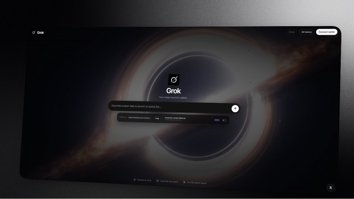 GrokLaunches's tweet photo. We created https://t.co/LMklTLLofl

Hold 500,000 ethereum:0x8390a1da07e376ef7add4be859ba74fb83aa02d5 to unlock access to the platform.

Simply describe your idea, and Grok AI will automatically:

- Create a logo
- Generate a token name, symbol and description 
- Launch your token automatically on @Pumpfun 
- Post a tweet from @GrokLaunches with a link to your newly launched token

50% of all creator rewards generated from tokens launched through Grok AI will be used to buy back and burn ethereum:0x8390a1da07e376ef7add4be859ba74fb83aa02d5
