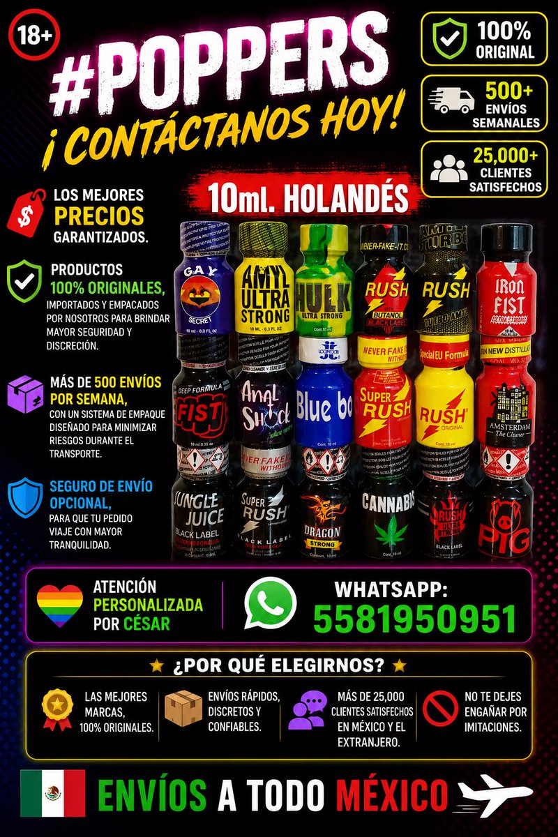 PoppersMexi's tweet photo. 🔞 #POPPERS – CONTÁCTANOS YA
📦 Envíos por paquetería seguros y confiables
🌈 Atención César
📲 WhatsApp: 5581950951
✅ Las mejores marcas 💯 originales
🚫 ¡No te dejes engañar!
💬 Más de 25,000 clientes satisfechos en todo México📍🇲🇽 | ✈️ Rápido, discreto 
#POPPERS #Gay #Sexo 🔥 https://t.co/ojq8iqnOmk