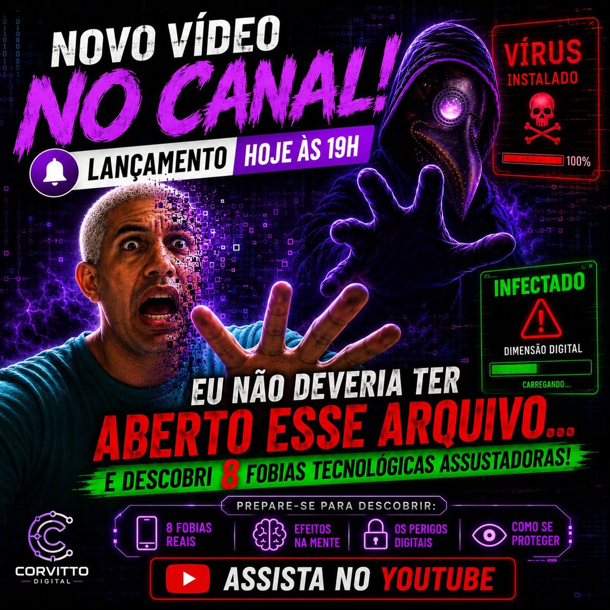 CorvittoDigital's tweet photo. Eu não deveria ter aberto esse arquivo 📂, acho que fui infectado com essas 08 Fobias. E você, será que está infectado e nem sabe??? Click no link 🔗  https://t.co/MplACUqrFB agora e DESCUBRA antes que seja tarde! #virus #tecnologia #ia #inteligenciaartificial https://t.co/ld6F38LMUT