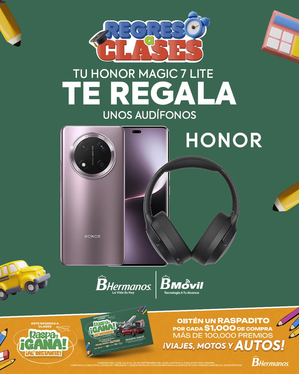 BMovilmx's tweet photo. 🎧 Más tecnología para ti.

Compra tu Honor Magic7 Lite y recibe unos audífonos de regalo. El combo ideal para tu día a día.

#Honor #SuperCombo #TecnologíaATuAlcance https://t.co/9BFaVVUwPu