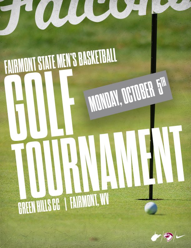 Fairmont_Hoops's tweet photo. SAVE THE DATE! We are excited to announce that our annual golf outing will take place at Green Hills Country Club on Monday, October 5th.

A link to register your team and/or sponsor the event will be posted soon.

#SoarFalcons https://t.co/R1iiMgqBCy