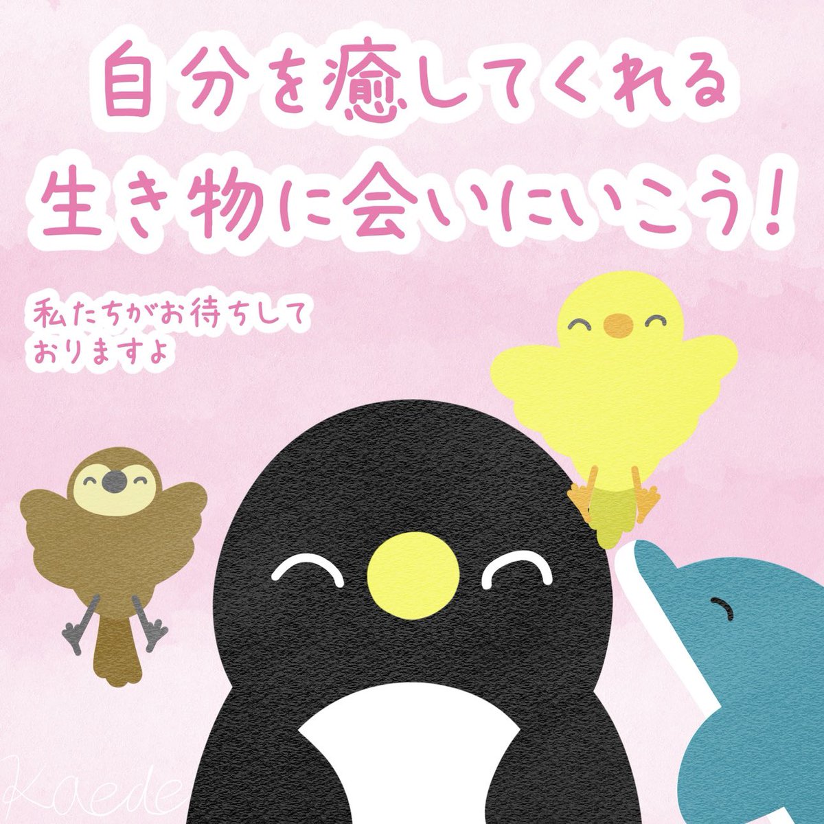 Kaede_penguin's tweet photo. 『自分を癒してくれる生き物に会いに行こう！』

 #ペンギン #penguin #ペンギンは素晴らしい #幸せ #ワライカワセミ #鳥 #イラスト #illustration https://t.co/iWA4DuTjQl