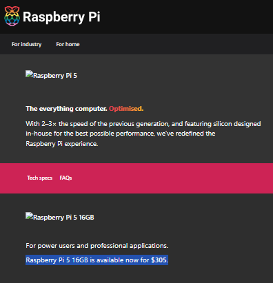 PPowell11368's tweet photo. @MuratMgrb @Raspberry_Pi This is overpriced.. I have a 3b (1gb) and a 5 (8gb ram) model. The 5 was around $120 when I got it.

Pricing is way off and a bit absurd now. https://t.co/a1zI3xdcTf