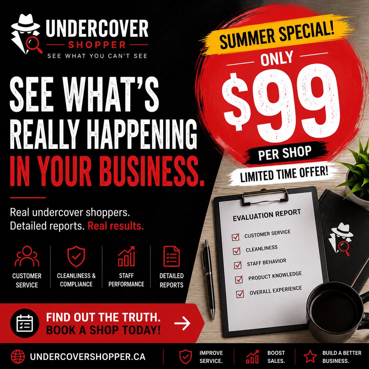 Webguyscanada's tweet photo. 🌞 SUMMER SPECIAL – ONLY $99 PER SHOP

You can’t fix what you can’t see.

For a limited time, get your first undercover shopper for just $99.

Find out what’s really happening in your business.

📍 Book today: https://t.co/sJcMZv7l0i https://t.co/aQ8nRHubLi
