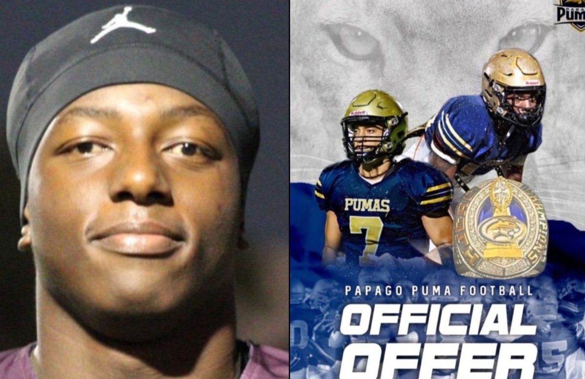 Cliffenk37's tweet photo. Blessed to receive my first College offer from the Papago Pumas #AGTG 

@DesertViewFB @DESERTVIEW_FB @Jre25 @FlanniganWes @Ronnie_Ventura @PapagoPumas @CoachBSTRO @Jasonbrown230 @Coachjack18
@CoachJoeMedina1 @N_W_Sports https://t.co/iJ5vANweJX
