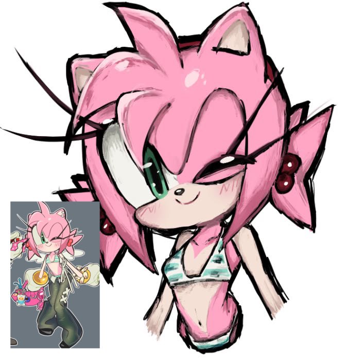 shokuchann's tweet photo. never posted this bc this is an art study…

but haven’t posted in a while.. so here a small redraw of kosherea’s #amyrose ! 

cr: kosherea on twt! #sonicthehedgehog #AmyRose https://t.co/7VvSfpYgTA