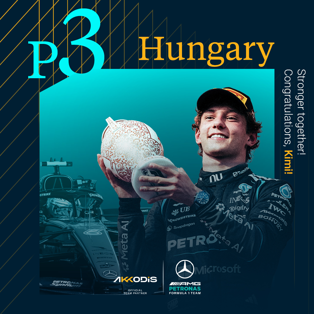 jamesbottari's tweet photo. Kimi on the podium! 🏁

Congratulations to Kimi Antonelli and the Mercedes-AMG PETRONAS Formula One Team on a hard-earned result at the Hungarian Grand Prix.

Precision, data and marginal gains, turned into performance when it matters most. That's the spirit we're proud to… https://t.co/qgDhyEYtpq