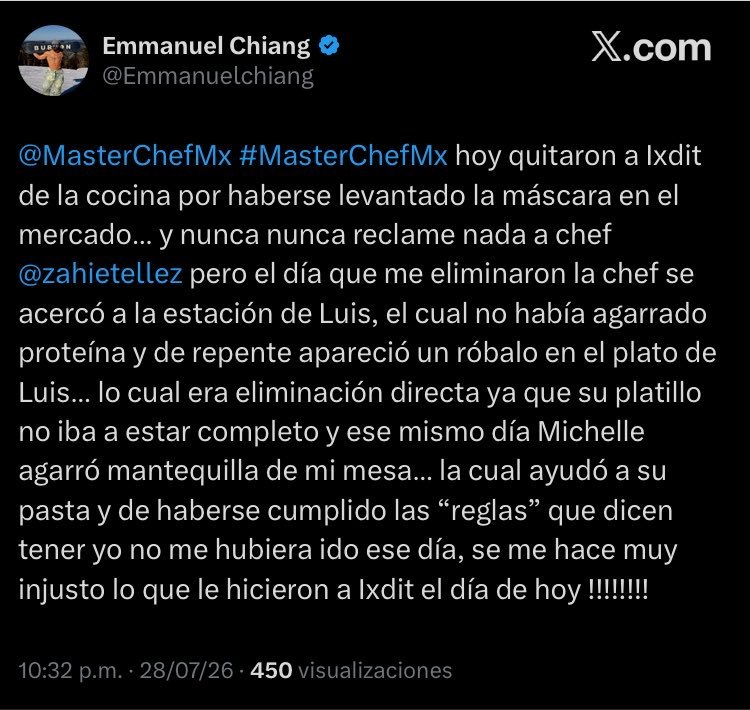 CACHIS_1's tweet photo. Lo eliminó..
Con toda seguridad obligado..

Solo que se les olvida que todo lo que se sube a la RED es permanente.

A darle #RT 
Con mayor razón ! 😉

#MasterChefMx 
#Emmanuel 

@Emmanuelchiang https://t.co/TIw8fSSLRk
