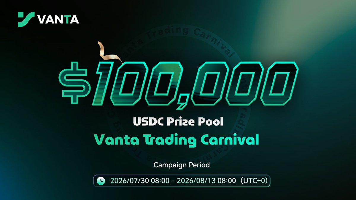 Vanta_exchange's tweet photo. 🎡 Vanta Trading Carnival is here with a $100,000 USDC Prize Pool!

🔥 Trade once. Earn twice.

• Compete for $100,000 USDC

• Earn Vanta Points through the Genesis Contributors Program

📅 July 30, 08:00 UTC – August 13, 08:00 UTC

Register now 👇
https://t.co/06eKY65jMb https://t.co/B36v3HZKYS