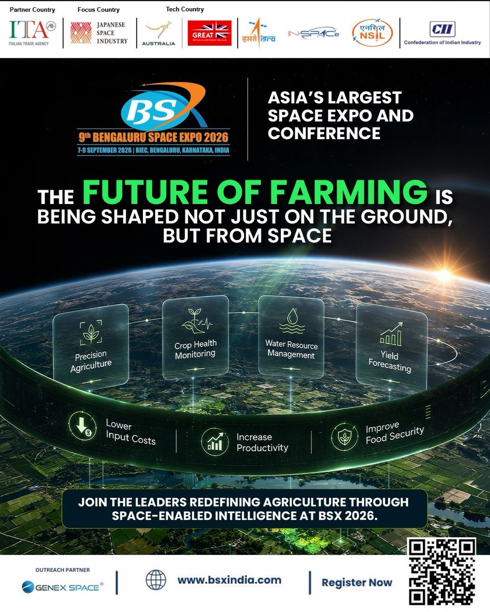 bsxindia's tweet photo. What was once futuristic is now reality!

Imagine a farmer detecting crop stress before it is visible, optimising irrigation with precision &amp; making real-time decisions.

Satellite technology is powering smarter, sustainable agriculture-from crop monitoring to yield forecasting. https://t.co/nwKklPlG6R