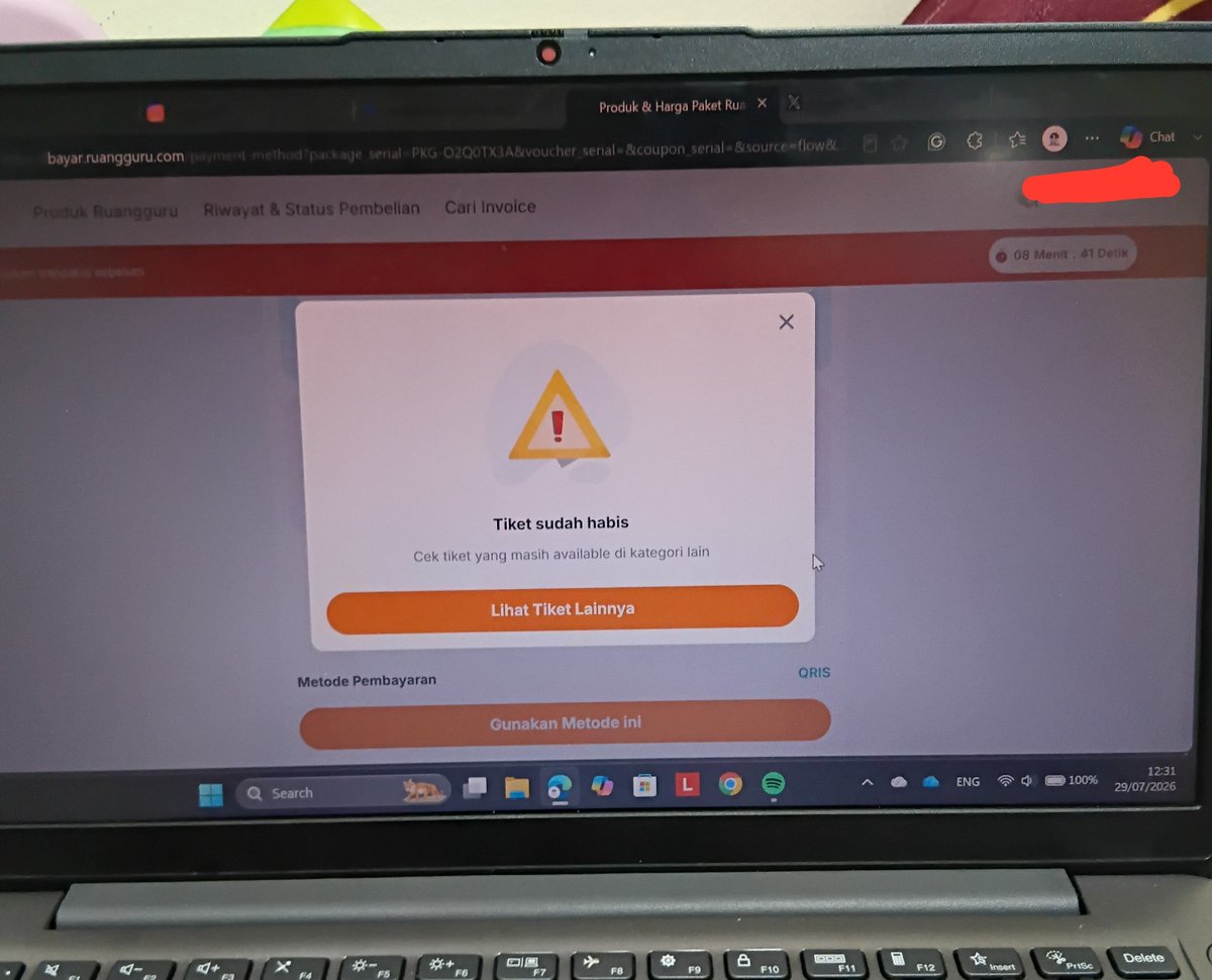 duckiecookie7's tweet photo. Ya gimana ya ruangguru, orang pas mau bayar tulisannya udah habis😭😭😭 https://t.co/eUpnBTkoqH