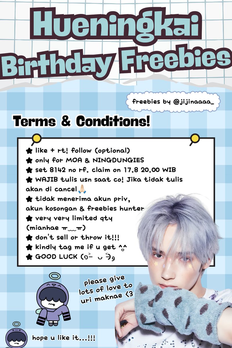 jijinaaaa_'s tweet photo. ᯓ✮ HUENINGKAI BIRTHDAY FREEBIES ᯓ✮

‼️MORE DETAILS ON PIC‼️
★ like + rt
★ only for MOA &amp; NINGDUNGIES
★ set 8142 no refund, claim on 17.8 20.00 WIB
★ WAJIB tulis usn! 
★ tag me if u get! Good luck!!! >< https://t.co/XktPDu28kU