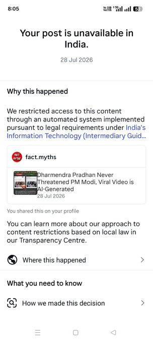 vishalPosts's tweet photo. I have documented hundreds of Instagram accounts that exist solely to spread fake and misleading content through videos and graphics, many of which receive millions of views. See the thread below for just a few examples.

Yet instead of taking action against these accounts, Instagram has restricted three of my fact-check videos in India.