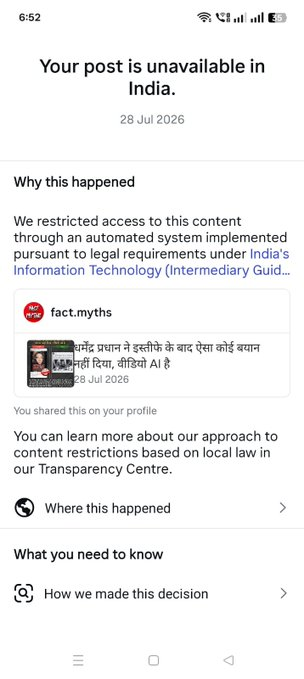 vishalPosts's tweet photo. I have documented hundreds of Instagram accounts that exist solely to spread fake and misleading content through videos and graphics, many of which receive millions of views. See the thread below for just a few examples.

Yet instead of taking action against these accounts, Instagram has restricted three of my fact-check videos in India.