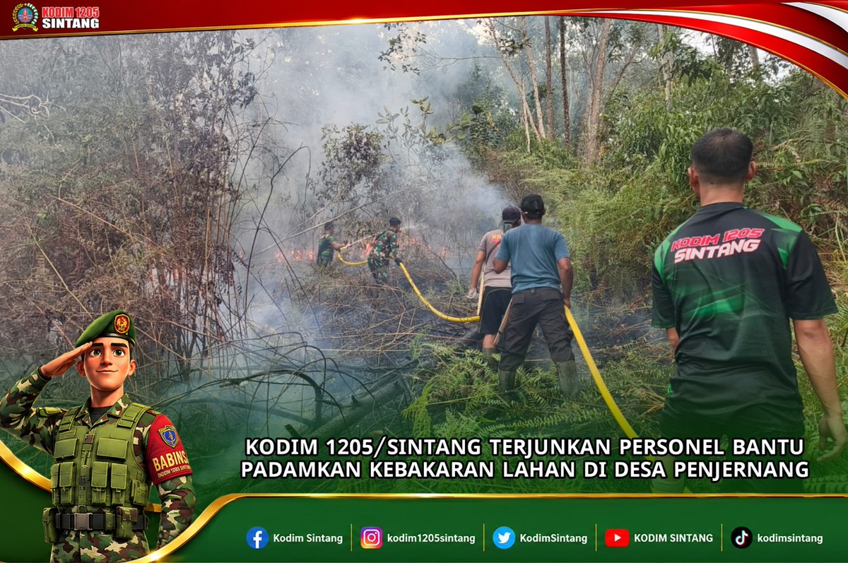 KodimSintang's tweet photo. Kodim 1205/Sintang Terjunkan Personel Bantu Padamkan Kebakaran Lahan di Desa Penjernang https://t.co/6DlD5SDyYm
