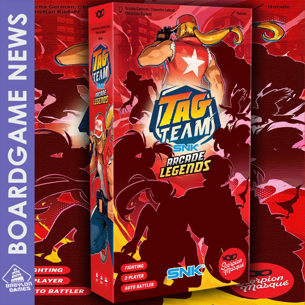 babylon__games's tweet photo. Tag Team: SNK Arcade Legends by @Scorpionmasque 

📐: Gricha German, Christian Kudahl, Corentin Lebrat
🎨: Xavier Gueniffey Durin
🧍: 2 player
⏱️: 15-20 min

https://t.co/cdeMna9YMT

#boardgames #geek #meeple #brettspiele #game #graplanszowa #jeuxdesociete #ボードゲーム #보드게임 https://t.co/JVo6c3GTa1