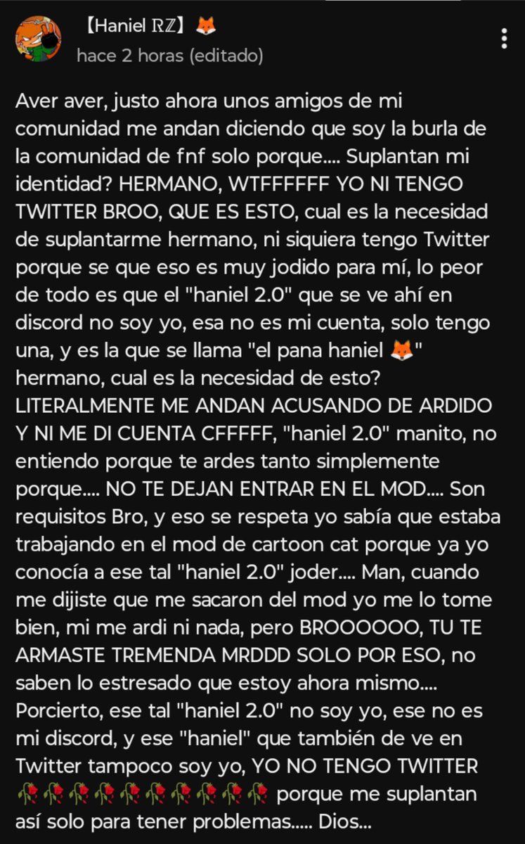 blackblur99's tweet photo. @MagicBird250 @Roquefortsin La cuenta de "Haniel 2.0" es falsa,el Haniel real no tiene Twitter,y por culpa de la cuenta de Twitter y la falsa de discord le están tirando hate además de que la cuenta falsa anda publicando leaks del mod de haniel https://t.co/lEbeUXlUuP