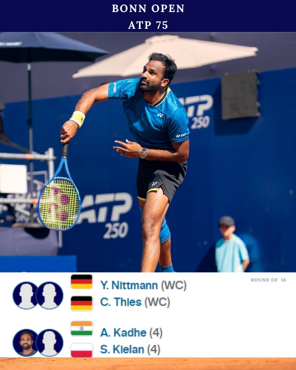 AITA__Tennis's tweet photo. Three Indians eye Bonn quarterfinals 🎾
Three Indian players will be in doubles Round of 16 action today at the ATP 75 Bonn Open, with places in the quarterfinals up for grabs.
Can the Indian contingent make it a successful day in Bonn?💪
#AITATennis #IndianTennis #BonnOpen https://t.co/dBZwduL4Db