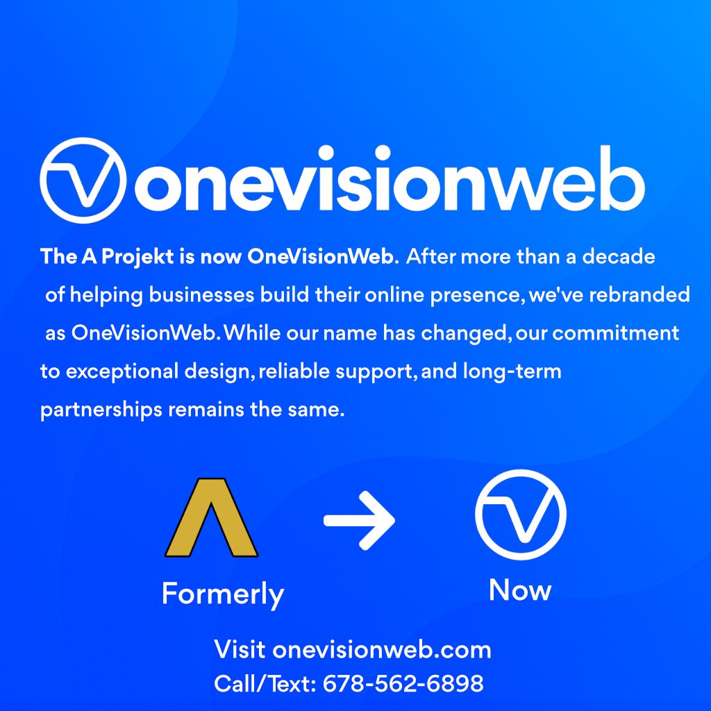 onevisionweb's tweet photo. Big news! 🎉

After years of serving incredible clients as The A Projekt, we've officially rebranded to OneVisionWeb.

Visit us at https://t.co/MRoEUJJOZd and see what's new.

#WebDesign #BusinessWebsite  #Entrepreneur #SmallBusiness #Atlanta https://t.co/QLxHUBfyd3