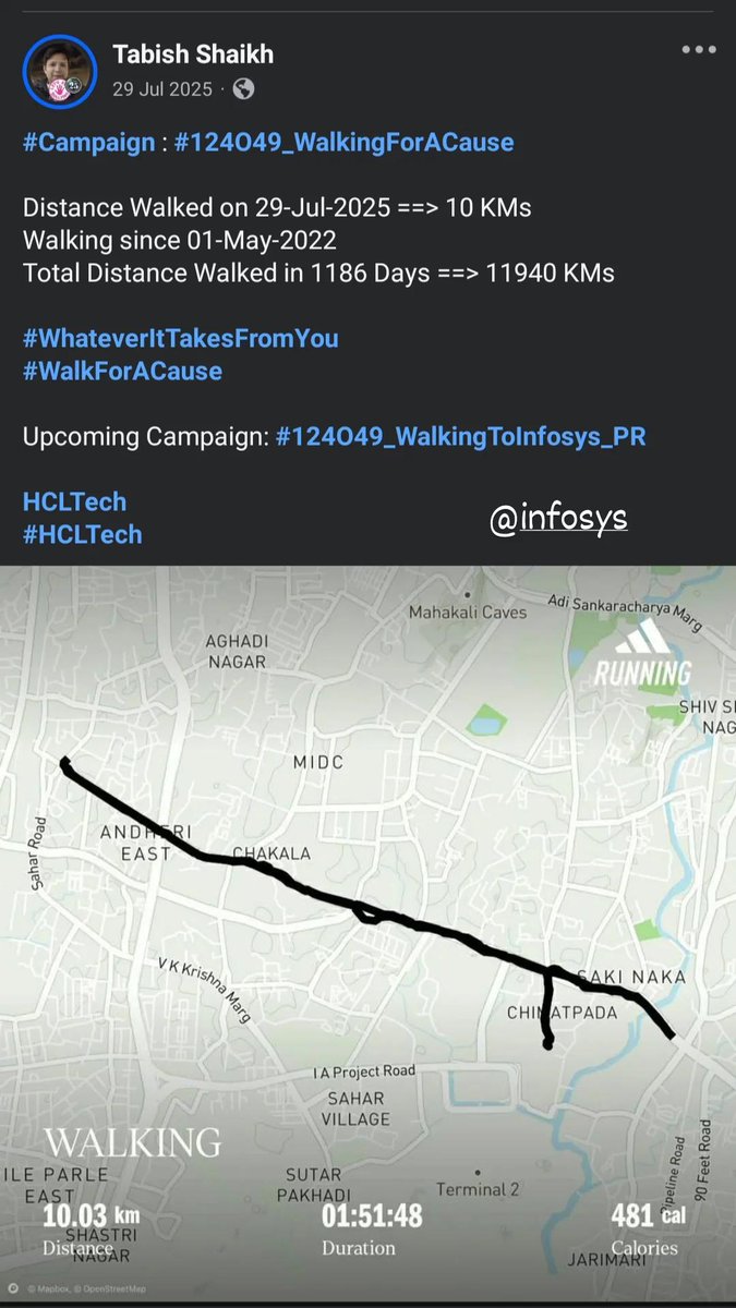 TabishSk21's tweet photo. * #Campaign : #124O49_RunningForACause *

Distance Ran on 29-Jul-2024 ==> 05 KMs
Running since 09-Aug-2022 
Total Distance Ran in 721 Days ==> 3605 KMs

#WhateverItTakesFromYou
#RunForACause

Upcoming Campaign: #124O49_WalkingToInfosys_PR 

@Infosys 
#Infosys https://t.co/seWUIWaoSA