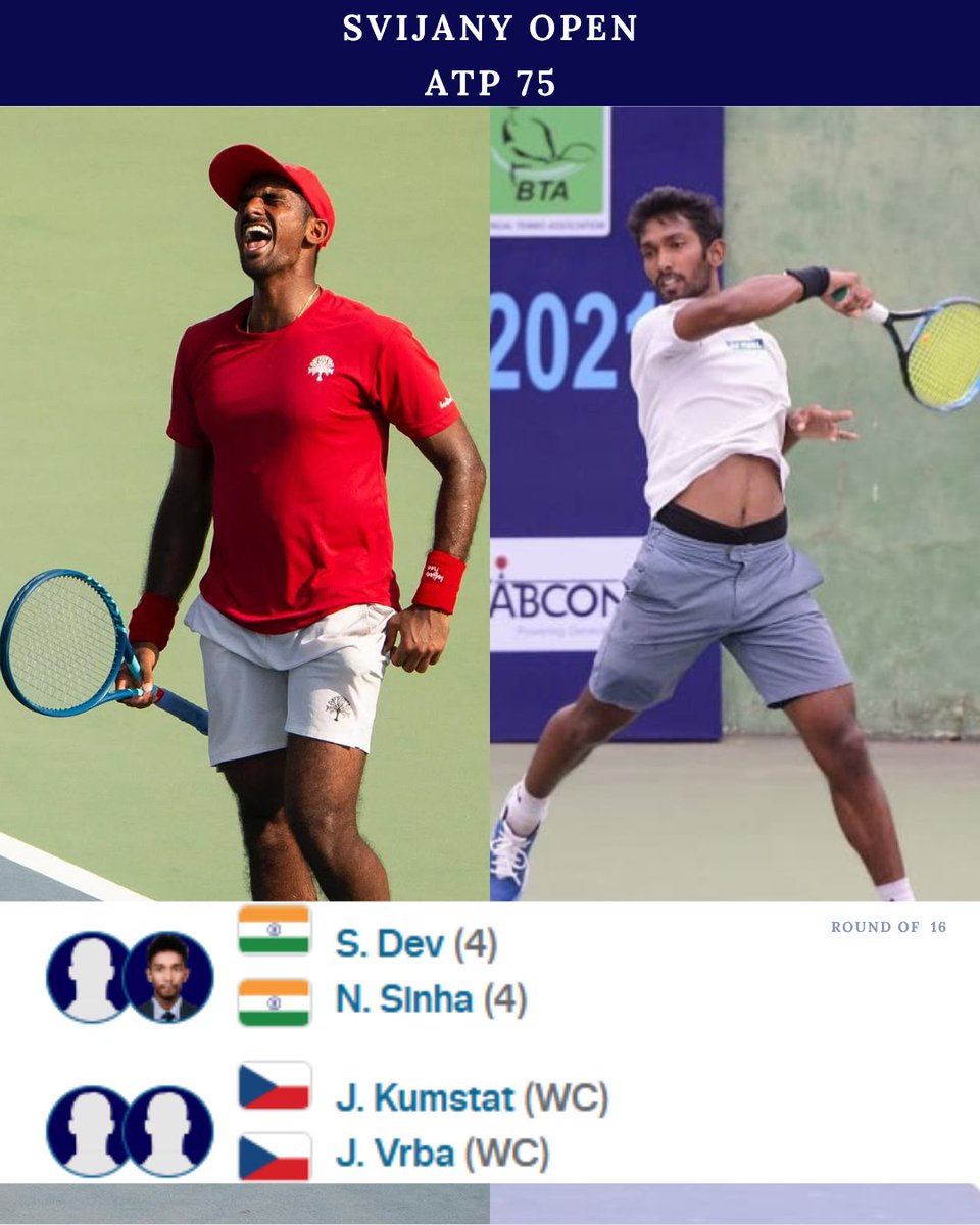 AITA__Tennis's tweet photo. Also in doubles action, fourth seeds S D Prajwal Dev and Nitin Kumar Sinha face Czech wild cards Jan Kumstat and Jakub Vrba in the Round of 16.
Best of luck to the Indian contingent! ๐ช๐ฎ๐ณ
#AITATennis #IndianTennis #ATPChallenger #ATP75 #SvijanyOpen https://t.co/yD18aBCmbt