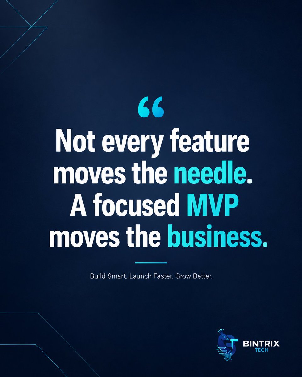BintrixTech's tweet photo. 🚀 Most agencies over-engineer MVPs. We believe in building only what matters first: solve the core problem, validate, learn, then scale.

🌐 https://t.co/1iD1rKkaD8
📧 contact@bintrixtech.in
Agree or disagree? #MVP #ProductDevelopment https://t.co/bEr58CpHBa