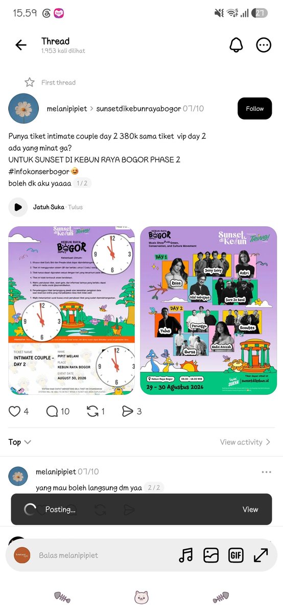 gyuksha's tweet photo. Haloo guiis mau info jangan beli tiket an melanipipit dan no 0878-1415-8103 atau no 0859-2310-6033 diaa nipuuu jual tiket konserr. Beli satu tiket dijual ke banyak orang. Hati hati ges 
#penipu #sunsetdikebun #konser #wts #wtb https://t.co/LlWIE5jY16